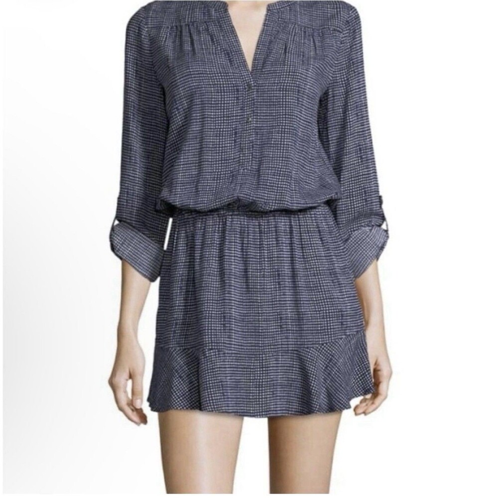 Joie Acey Button-Front Blue Soft Dress Size M Long Roll Tab Sleeve Euro Vacation - Picture 5 of 14
